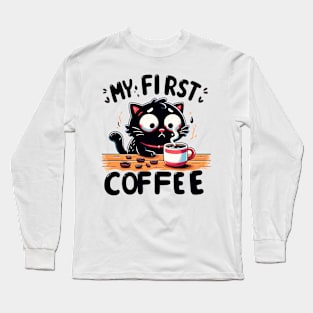 Kitty's Caffeine Shock: First Black Coffee Adventure Long Sleeve T-Shirt